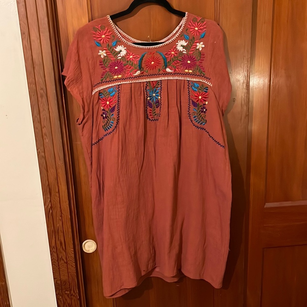 Burnt Orange Embroidered Dress